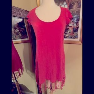 Fringe hem open back coral coverup. Size M